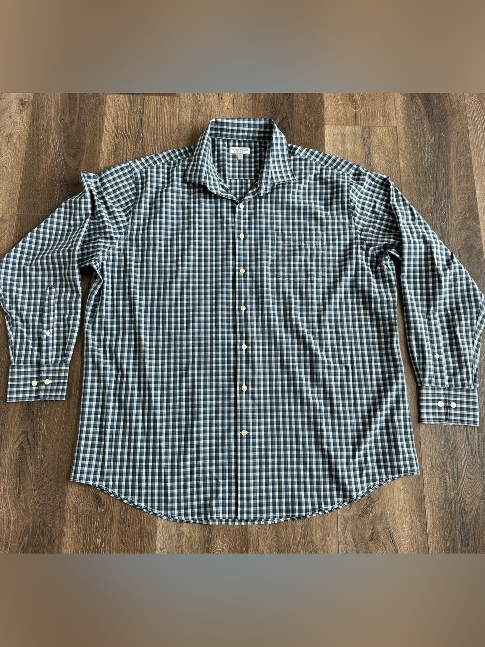 Peter Millar Men's Blue Green Check Button-Up Shirt XXL